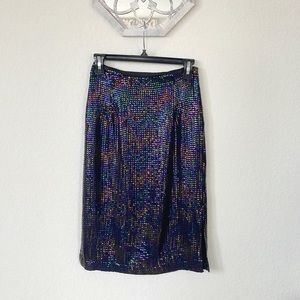 Impulse • NWT Iridescent Rainbow Sequin Mermaid Midi Skirt Side Slit